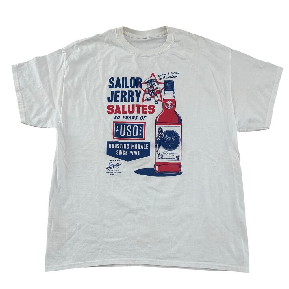 Sailor Jerry Rum Salutes USO T-Shirt America Red White Blue 4th of July XL